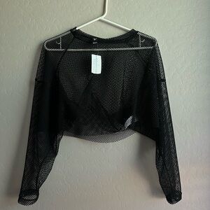 Black Mesh Long Sleeve Top